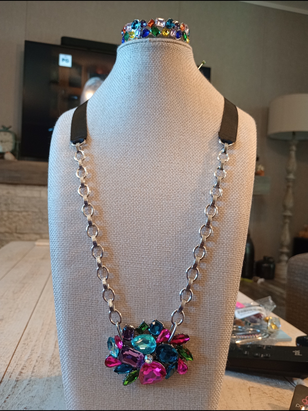 Multicolor Crystal Statement Necklace /Bracelet Set Women Jewelry